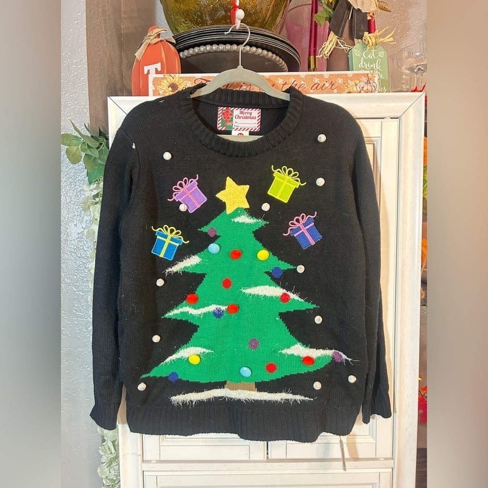 Christmas Sweater Stretchy Holiday Cozy Party Medium Black Light-Up - Picture 8 of 8